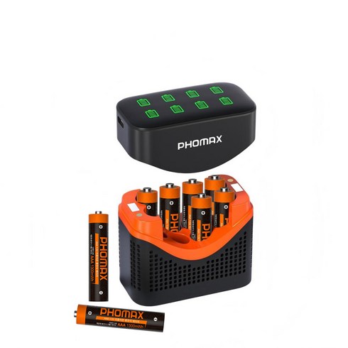 PHOMAX AAA 충전 배터리 8개입 충전기 세트 1.5V 1300mWh 스마트 C-타입 LCD 충전기 KC 안전 인증 PH-L820C, 1개