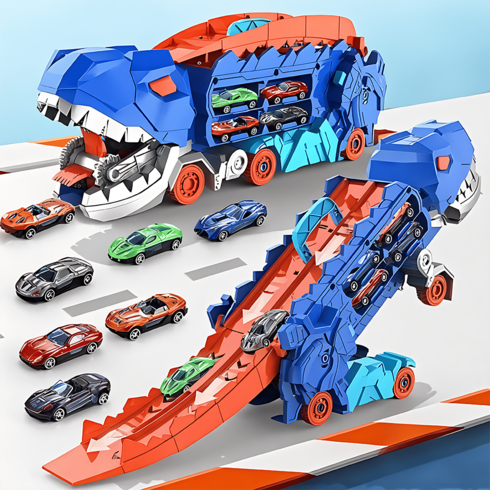 토요요 공룡 3in1 자동차 운반차 장난감 캐리어 변신 트럭 완구 보관함 미니카 세트, 1세트