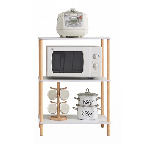 식스포인츠 TORNO 주방 선반 오븐 전자레인지 렌지 다이 수납장 600x400, 화이트우드, 3단