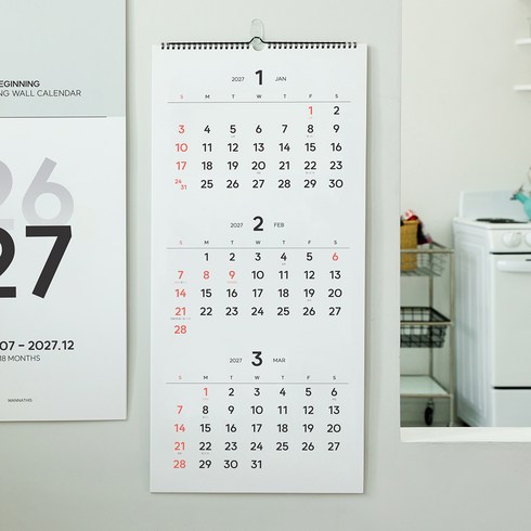 2027 달력 비기닝 27년 벽걸이 대형 인테리어 캘린더 큰 음력 절기 옛날달력, 3단 / 블랙, 1개