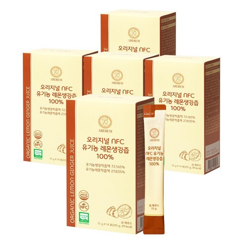 아르디엠 오리지널 NFC 유기농 레몬생강즙 100% 진저샷 레몬 생강, 5박스, 210g