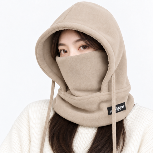 따사품 기모 바라클라바 후드넥워머 오토바이 방한, 베이지, 1개