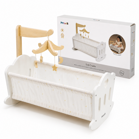 폴라비 30cm 원목 애착 인형침대 역할놀이 침구세트, 화이트, 1개