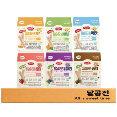 [달콤진] 베베스트 칼슘츄러스 딸기맛 + 블루베리맛 + 코코아맛 + 치즈맛 + 야채맛 + 우유맛, 1세트, 야채 치즈 블루베리 딸기 코코아