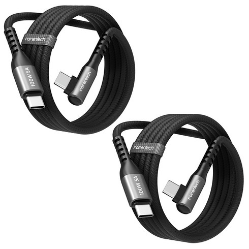 로랜텍 L자형 100W 5A C to C PD 초고속충전 케이블, 1.2m, 2개