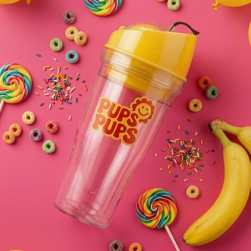 펍스펍스 크런치컵 시리얼 텀블러 트라이탄 휴대용 시리얼컵, 1개, 600ml, 옐로우
