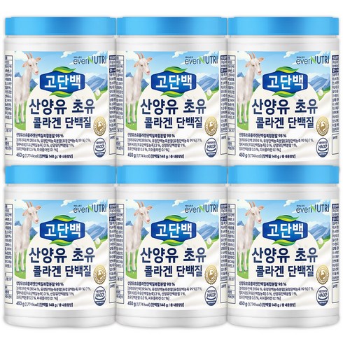 에버뉴트리 고단백 산양유 초유 콜라겐 단백질, 6개, 450g