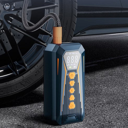 KORELAN 휴대용 무선 타이어 공기압 주입기 6000mAh 다용도 올인원 에어펌프 (압력 모니터링/보조배터리/led손전등), 오렌지색, 1세트
