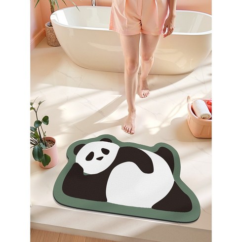 DEXI 빨아쓰는 두꺼운 규조토 발매트 미끄럼방지 물흡수 욕실 화장실 매트 주방 발판, 쿵푸 팬더