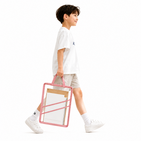 루아센 학원가방 학생 직장인 투명 정리가방, 3단, 퍼팩트 핑크