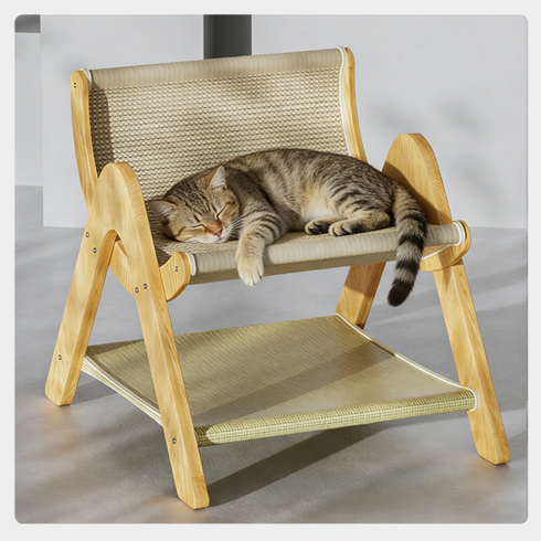 고양이 썬베드 2층 사이잘 스크래쳐 고양이스크래쳐소파 54cm, 원목색, 1개