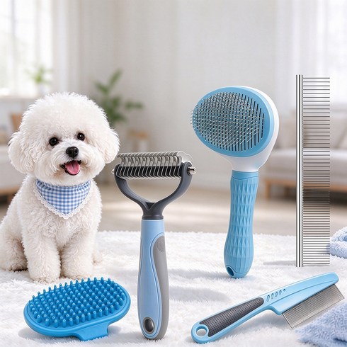 안아픈 강아지 빗 고양이 그루밍 슬리커 대형견 소형 핀브러쉬 애견 목욕 브러쉬 세트, 1개, 파랑색