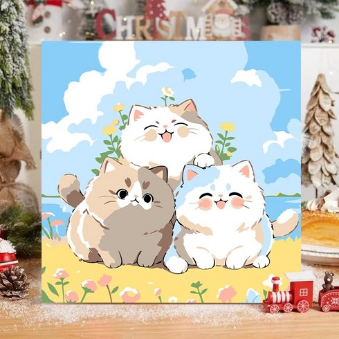 모던시스터즈 DIY 그림 그리기 세트 20*20 힐링 동물 유화 고양이 그림 취미, 3.캣 세마리, 1개