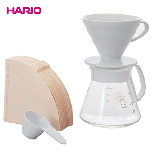 하리오 V60 세라믹 드립퍼 02 세트, 1세트, 세라믹드립퍼 + 유리서버 + 종이필터100p + 계량스푼, 450ml