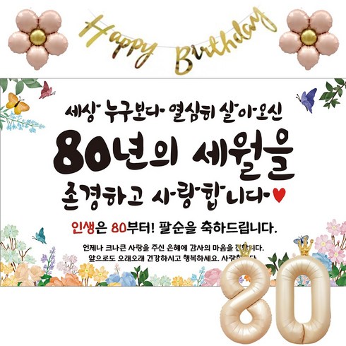 이벤트홀릭 팔순 현수막 파티용품세트 잔치, 기본세트