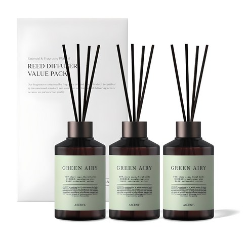 에이센트 퍼퓸드 디퓨저, 그린에어리, 200ml, 3개
