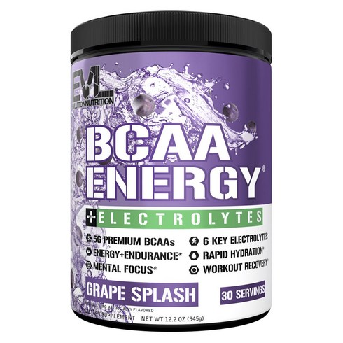 EVLUTIONNUTRITION BCAA 에너지 전해질 포도 스플래쉬, 1개, 없음, 345g