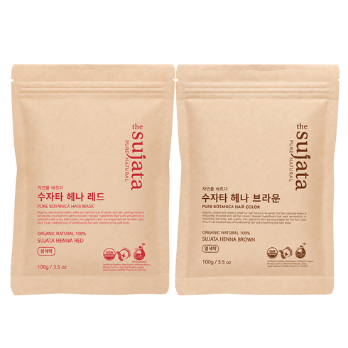 USDA 유기농 수자타 천연100% 헤나 가루 염색약, 레드+브라운, 1개