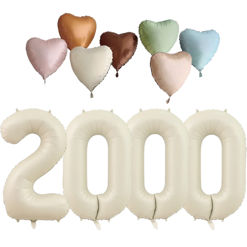 파파 파티 크림 하트 대형 숫자 기념일 생일 풍선 세트, 1세트, 크림 2000 + 하트7종