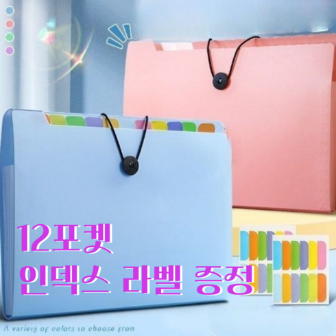 아일디 12포켓 아코디언 파일 서류정리 폴더, 2개, 블루&핑크