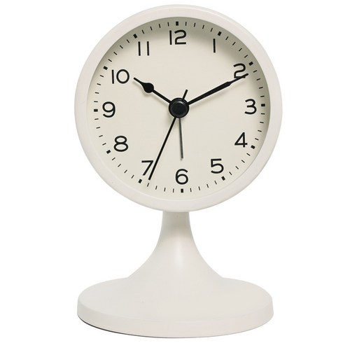 COVERONE 노르딕 라운드 무음 탁상 알람 시계, 화이트 8cm*12.6cm