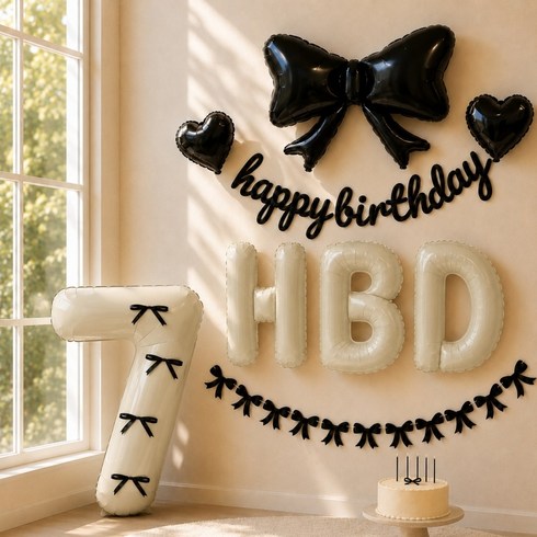 이벤트홀릭 리본 생일파티 풍선 가랜드 대형 숫자풍선 장식 세트, 1개, 7 크림
