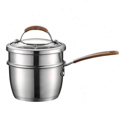 CookNest 편수 304 스텐 인덕션 밀크팬 1인용 이유식 찜기 냄비, 1개, 은색, 16cm
