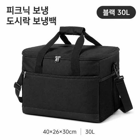 다알리아 캠핑 감성 보냉백 소프트 쿨러백 보온 아이스박스, 30L, 블랙