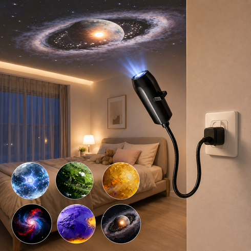 디에스가추몰 USB 별빛 프로젝터 무드등 수면등 천장 별하늘 프로젝션 분위기 조명 360도 각도조절 선물용, 본품+디스크 6