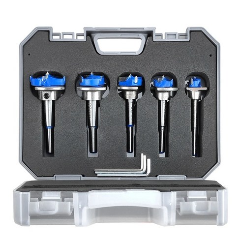 5Pcs 15-35mm Forstner 드릴 비트 세트 목공 플랫 윙 드릴 조절식 힌지 홀 익스텐더(보관 케이스 포함)