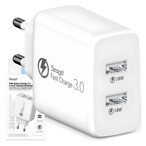 서가 퀵차지 USB 동시 고속 충전기 어댑터 36W QC3.0 2포트 멀티, 화이트, 1개