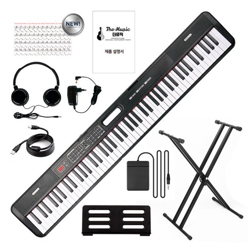 더뮤직 / 교습용 88건반 전자 디지털 피아노 + 스탠드 + 서스테인 페달 + 헤드셋 + MIDI-USB 케이블 풀 세트 블랙 화이트, 블랙-JO-A01B-H, 1개, JO-A01B-H