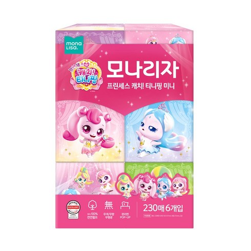 모나리자 캐치 티니핑 미니 천연펄프 미용티슈 2겹, 230개입, 6개