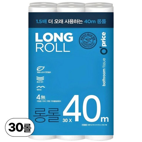 오프라이스 롱롤 3겹 화장지 40m, 30롤, 1개