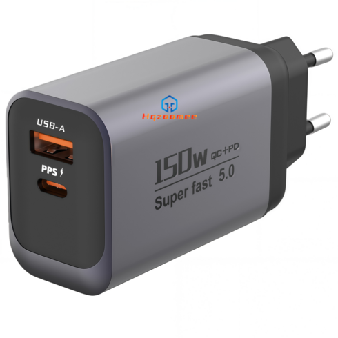 150W 접지 초고속 충전기 2포트 1USB+1PD 적용애플 아이폰 아이패드 삼성 갤럭시 픽셀 고속 전원 어댑터CDT317, 1개, 그레이