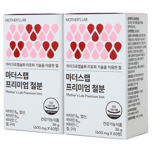 마더스랩 프리미엄 리포퍼 여성 철분제 + 리포좀 비타민C + 비타민B6 B12 + 엽산 + 구리, 2박스, 60정