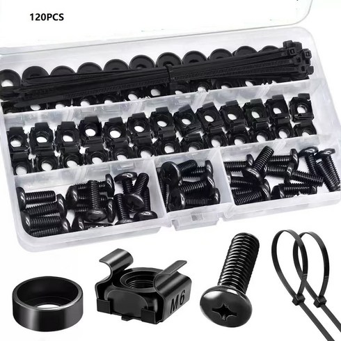 M6 케이지너트 세트 서버랙 나사 와셔 케이블타이 포함 120PCS 1개