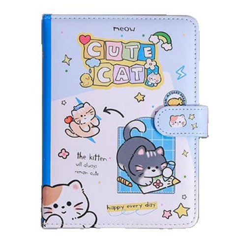 봄밤 고양이 자석 버클 노트, 1개, 블루