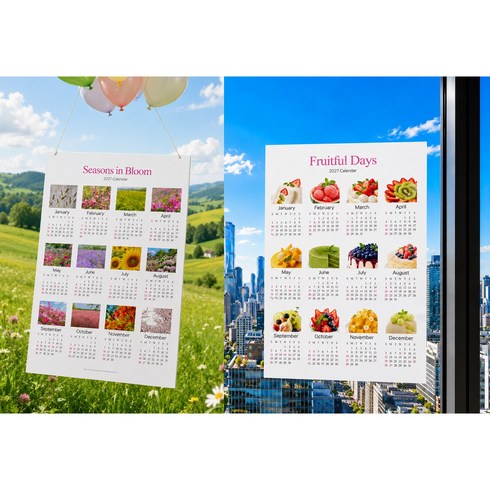 2027년 달력 벽걸이 A2 한장달력 낱장 포스터 캘린더 감성 인테리어 2매(1세트), 화이트, 2개