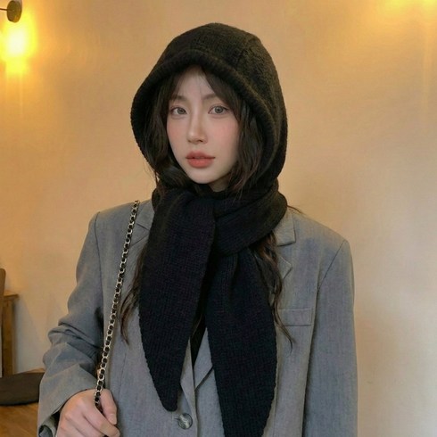 모어올 와이드 소두핏 바라클라바 여성 후드 넥워머, 1개, 오닉스 블랙