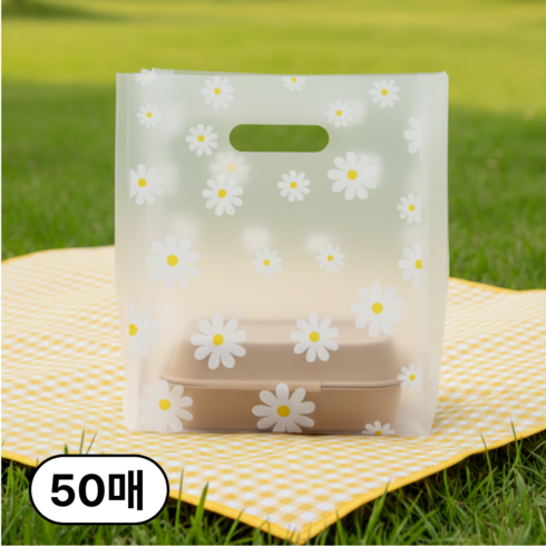 프로젝트연 데이지 손잡이 반투명 비닐 쇼핑백, 50매, 반투명(데이지)