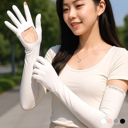 손바닥활짝 쿨토시 여성 운전장갑 긴팔 자외선 UV 차단, 화이트, 1개