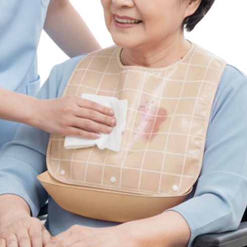깔끔더하기 성인 어르신 방수 환자 턱받이, 1개, 베이지L
