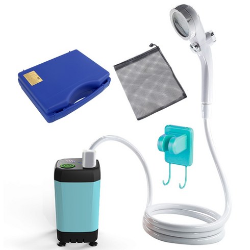 HK.sell 수온표시 충전식 휴대용 캠핑 샤워기 kc 인증 대용량 건전지 4800mAh, 하늘색, 1개