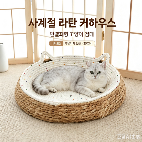 등나무 반밀폐 고양이집 캣스크래쳐 사계절 사용 내마모성 가루 잘 떨어지지 않는 고양이 필수 용품, 1개, 흰색