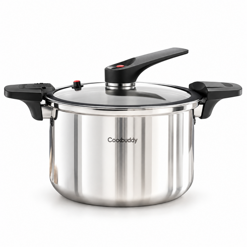 CookBuddy 저압냄비 압력솥 스텐 인덕션겸용 2-4인용 진공냄비, 1개, 실버, 5.5L