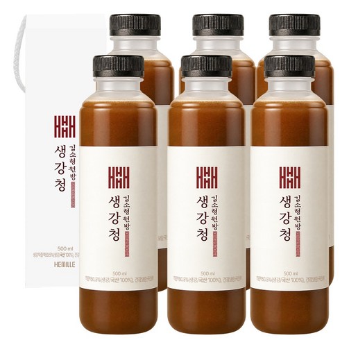 김소형원방 생강청 생강즙 국산 100% 물 한방울 넣지 않은 생강 약 1kg 착즙 원액 비정제원당, 1개입, 6개, 500ml