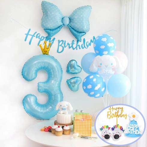 산리오 시나모롤 풍선 생일파티세트, 1개, 3