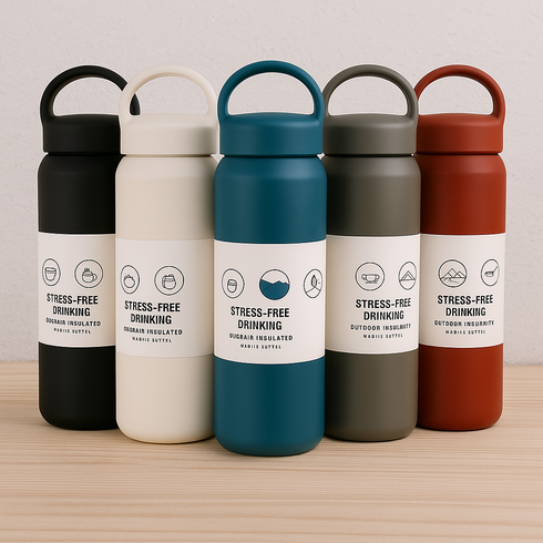 손잡이 핸들 스탠 텀블러 보냉 보온병, 1개, 500ml, Black(블랙)