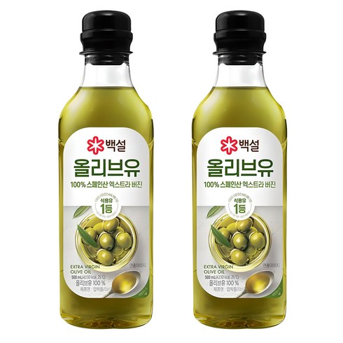 백설 엑스트라버진 압착 올리브유, 500ml, 2개